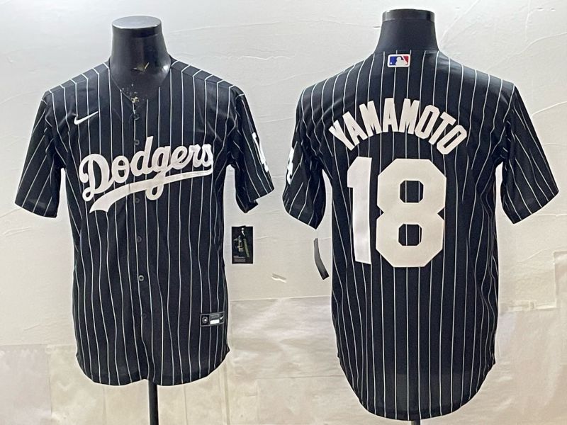 Men 2026 Nike Los Angeles Dodgers #18 Yamamoto Black stripe Game MLB Jersey 04->->